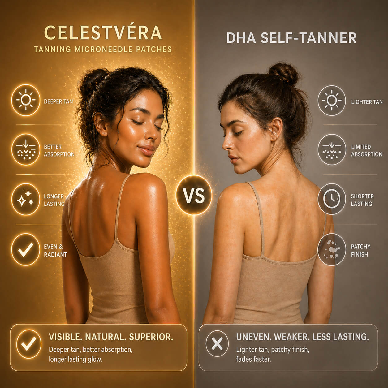 Celestvéra Tanning Microneedle Patches — Biological Self-Tanner, Zero DHA