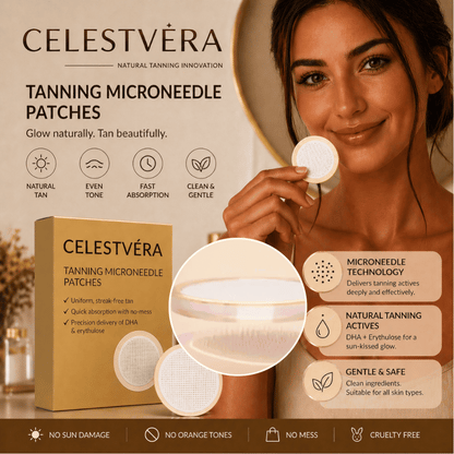 Celestvéra Tanning Microneedle Patches — Biological Self-Tanner, Zero DHA
