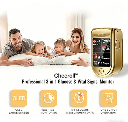 🩸 Subsidized Product | Cheeroll Professional-Grade 12-in-1 Blood Glucose & Vital Signs Monitor — Painless, fast, and accurate; FDA-certified (Made in California, USA)